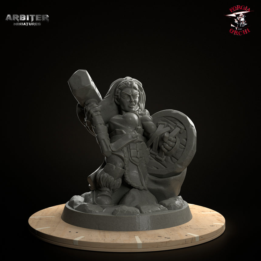 Female Barbarian Dwarf (Hammer and Shield)